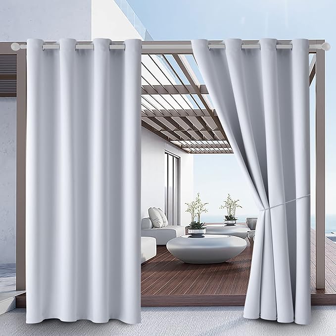 Water Proof Outside Curtains with Grommet Top for Porch, W52 x L120 Thermal Insulated Washable Light Block Outdoor Divider Drapes for Patio Gazebo Deck Pool Area Pergola Cabana (2 Panels) DivaenCamino