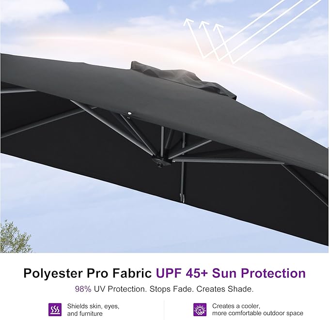 PURPLE LEAF 9 Feet Patio Umbrella Outdoor Cantilever Square Umbrella Aluminum Offset Umbrella with 360-degree Rotation for Garden Deck Pool Patio Black PURPLELEAF
