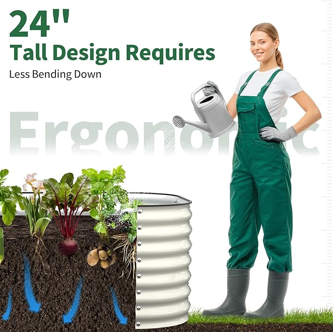 Kesfitt Raised Garden Bed Outdoor, Galvanized Steel Metal Raised Bed Planter for Vegetables, 24-Inch Deep Open Bottom Backyard Garden Bed 6x3x2 ft, Pearl White Kesfitt