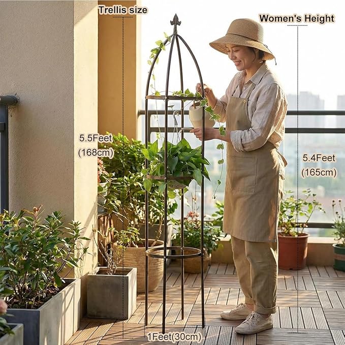 100% Metal Obelisk Garden Trellis 5.5 Feet Tall Sturdy Plant Support for Climbing Vines and Flowers Stands,1pc Upgrade (Bronze, Medium) LeJoy+Garden