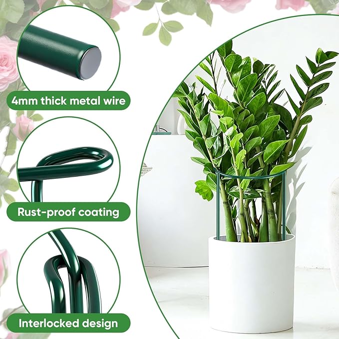12 Pack 32 or 16 inch Adjustable Plant Support Stakes, Heavy-Duty Half Round Peony Support, Garden Plant Stakes Cage for Outdoor Plants, Peony, Tomato, Hydrangea, (16In Support +16In Extension Tubes) HiGift