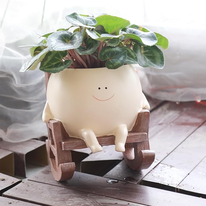 Smiley Face Rocking Chair Planters Flower Pots for Plants Funny Succulents Plant Live Cute Resin Head Planter for Indoor Outdoor Plants Gift Ideas for Mother and Christmas (Small) CamotankOriginalDesignandCreation