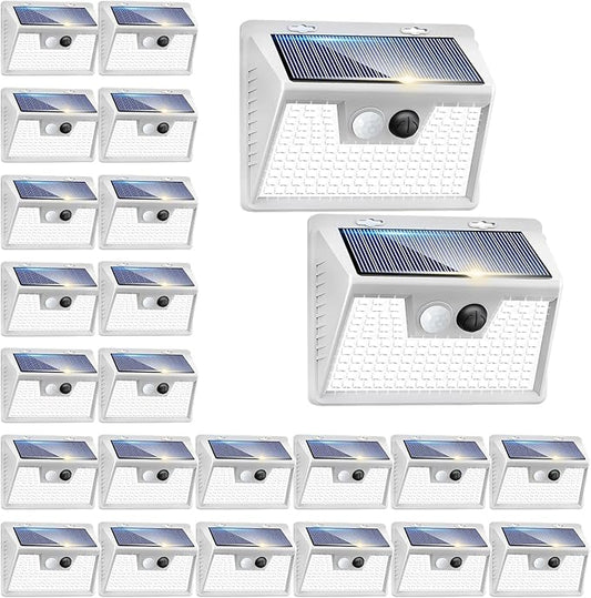 Peasur Solar Lights Outdoor Waterproof, 24Pack 140LED Bright Motion Sensor Security Lights 3 Modes, Solar Powered Fence Wall Light for Garden Yard Outside(Cool White) Peasur