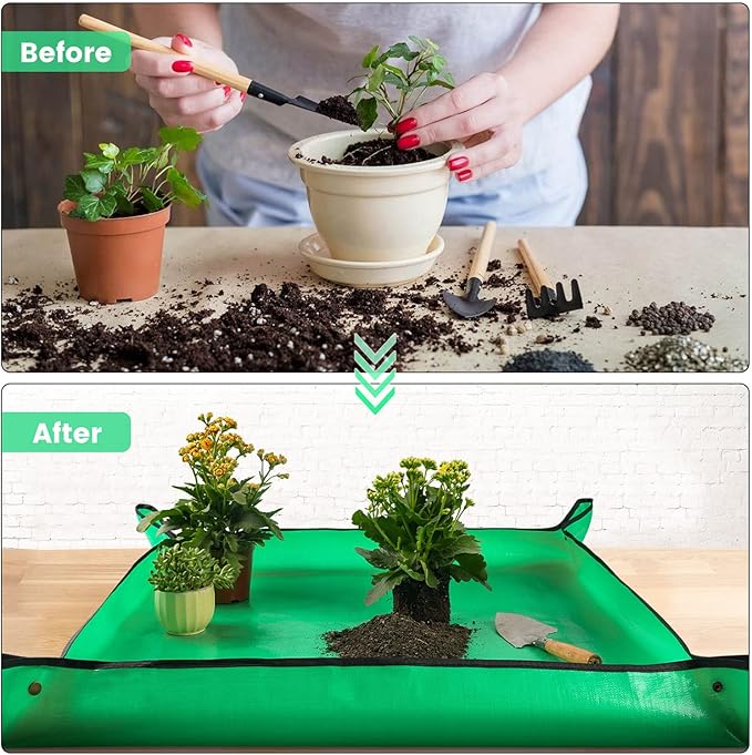 Repotting Mat for Indoor Plant Transplanting Control Mess, 26.8"X26.8" Waterproof Succulent Potting Mat Square Planting Tray Soil Change Mat Gardening Gifts for Plant Lovers FocusonGardeningProjects