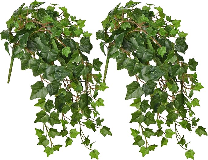 Hollyone 2pcs Artificial Hanging Plants 24" Fake Ivy Vine Faux Ivy Leaves Hanging Plant Greenery for Wall House Room Patio Indoor Outdoor Home Shelf Office Wedding Decor, UV Resistant Hollyone