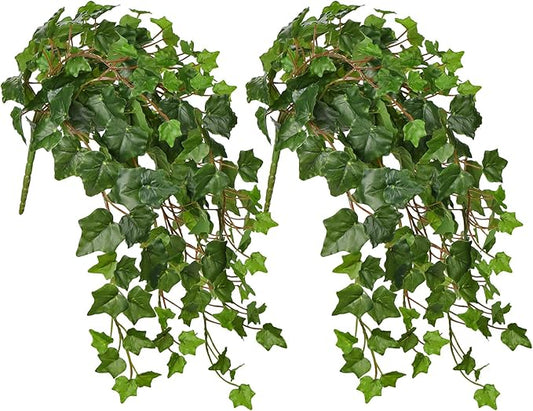 Hollyone 2pcs Artificial Hanging Plants 24" Fake Ivy Vine Faux Ivy Leaves Hanging Plant Greenery for Wall House Room Patio Indoor Outdoor Home Shelf Office Wedding Decor, UV Resistant Hollyone