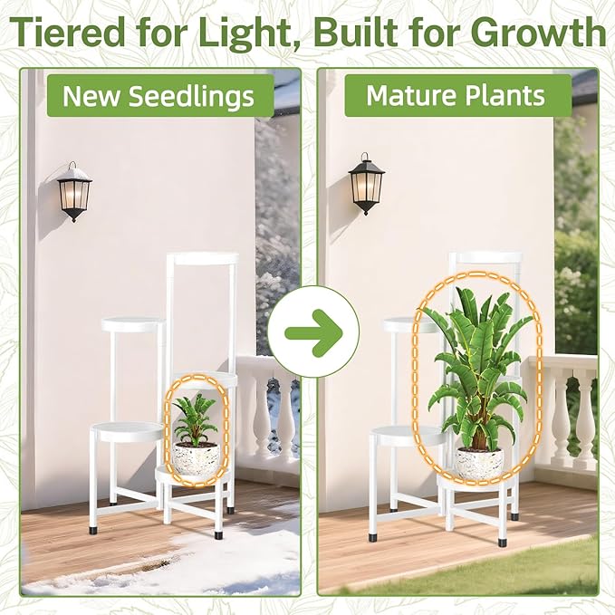 iDavosic.ly Plant Stand Indoor Outdoor, 5 Tier Corner Metal Flower Display Holder Shelf, Easy Assembly Folding Tall Orchid Rack for Patio Balcony Porch Garden Living Room House, White iDavosicly