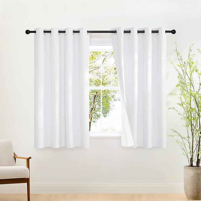 NICETOWN 100% Blackout Door Curtain 63 inch Long Thermal Insulated Room Darkening Privacy Short Curtain Window Treatment, Closet Drapes for Front/Sliding Door (Pure White, 52W x 63L, 1 Panel) NICETOWN
