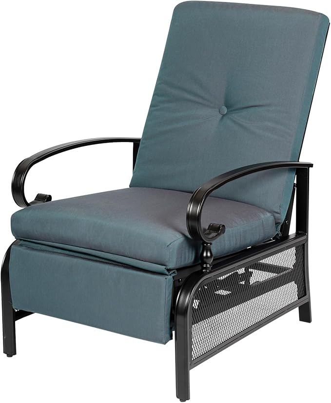 Oakcloud Adjustable Outdoor Lounge Chair Metal Patio Relaxing Recliner Chair with Removable Cushions(Peacock Blue) OckcloudPatioFurniture
