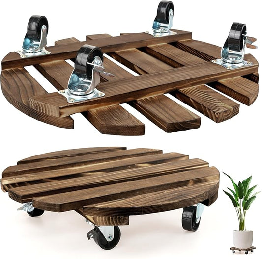 2 Pack Plant Stand with Wheels, Plant Caddies with 360° Lockable Smooth Sliding Wheels Durable Sturdy, Outdoor/Indoor Heavy Duty Rolling Plant Stand for Plant Pot,Flower Pot (Dark Brown 14") DecorateYourRoomwithCuffUpFarmhouseHomeDecor