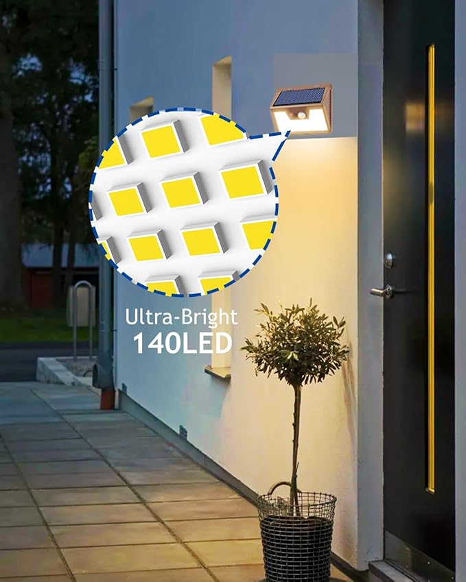 Peasur Solar Lights Outdoor Motion Sensor Waterproof, 8 Pack 140LED Brown Solar Powered Fence Light, 3 Modes Security Wall Lights for Garden Yard Outside(Warm White) Peasur