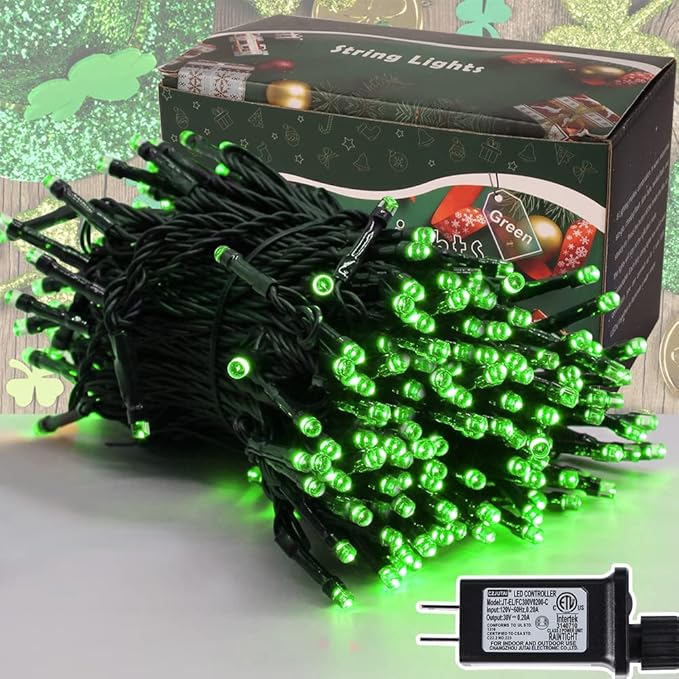 300 LED St Patricks Day Lights, 98.5FT Christmas String Lights with 8 Lighting Modes, Waterproof & Connectable Mini Lights, Plug in for Indoor Outdoor Holiday Xmas Party Bedroom Decorations (Green) LJLNION