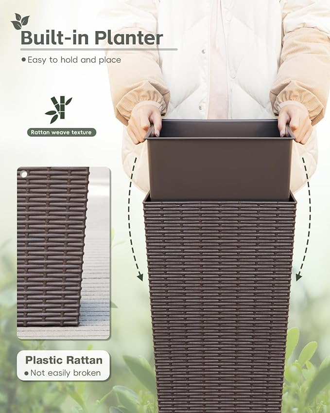 Greesum Set of 2 Tall Plastic Planters with Saucer, 32 Inch Large Pots with Drainage Trays, Weather-Resistant Plastic Plant Containers for Patio, Porch, Garden,Brown BuynowfromGreesum