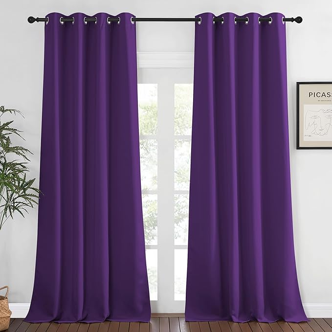 NICETOWN Blackout Window Curtain 90 inch Length - Room Darkening Thermal Insulated Grommet Large Window Treatment Light Blocking for Bedroom/Doorway (Royal Purple, 1 Panel, W52 x L90) NICETOWN