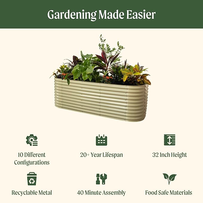 32" Extra Tall Raised Garden Bed Kits, 4 x 8 x 2.7ft Raised Planter Box Outdoor, 2.5 x 9.5 x 2.7ft Deep Root 10 in 1 Modular Metal Raised Beds for Gardening Vegetables Flowers Fruits - Terra Cotta VegoGarden