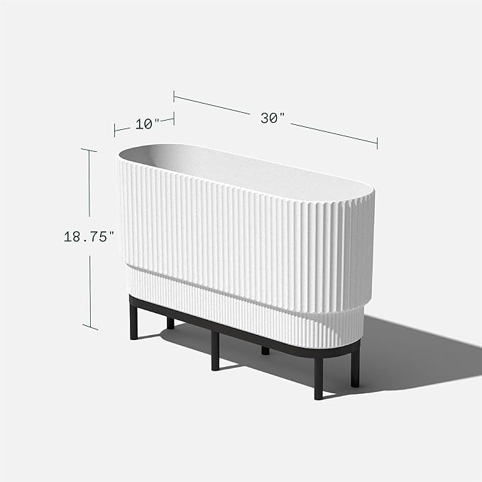 Veradek Demi Series Raised Long Planter for Indoor/Outdoor Use | Made from Plastic & Stone w/Wooden Stand | Modern Patio Décor for Flowers/Shrubs VeradekOutdoor