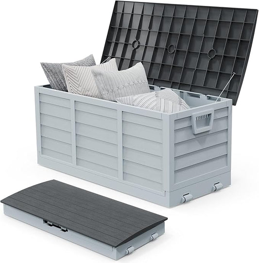 VINGLI 75 Gallon Collapsible Outdoor Storage Box, Simple-to-assemble Plastic Storage Containers with Lid, Patio Deck Box Furniture for Garden, Pool, Balcony, Yard (Black) VINGLI