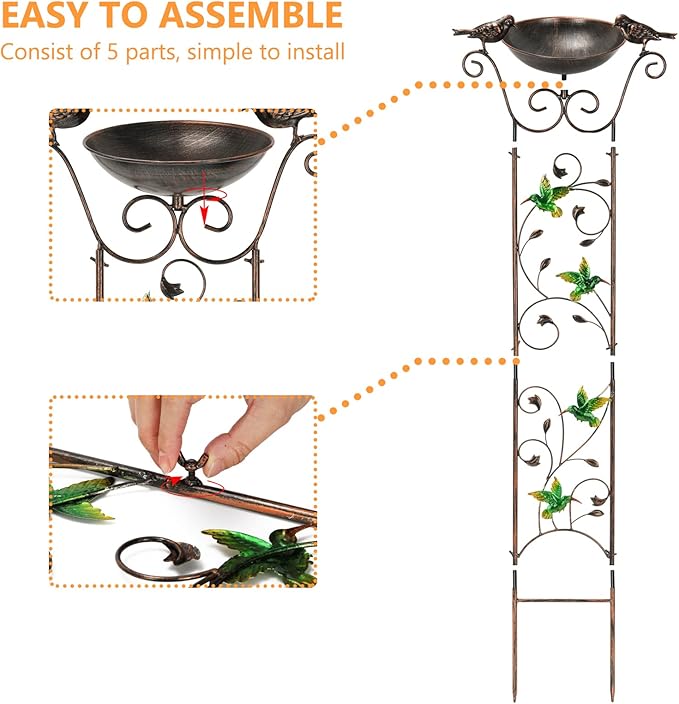 SUNNYPARK Antique Garden Iron Trellis with Decorative Hummingbirds Detachable Bird Bath Bowl Metal Potted Plant Support for Climbing Flowers SUNNYPARK