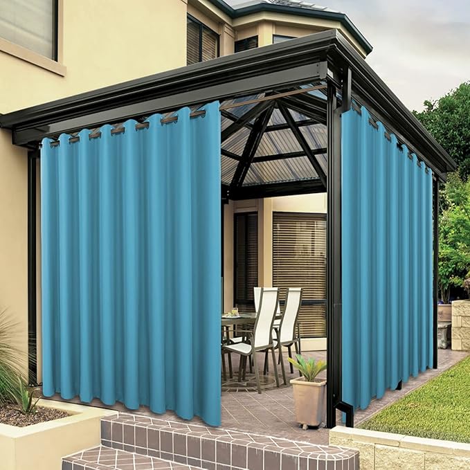 BONZER Extra Wide Waterproof Outdoor Curtains for Patio Heavy Privacy Light Filtering Grommet Outside Curtains for Porch, Pergola, Gazebo, 1 Panel, 150W x 108L inch, Teal Bonzer