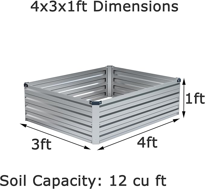 4x3x1ft(2 Pack) Galvanized Raised Garden Bed,Outdoor Planter Box Metal Patio Kit Planting Bed for Vegetables Flowers Herb,Silver Foxlang