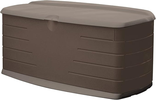 Rubbermaid Large Resin Outdoor Storage Deck Box with Seat (90 Gal), Weather Resistant, Brown, Deck Organization for Home/Backyard/Pool Chemicals/Toys/Garden Tools/Porch/Patio Cushions Rubbermaid