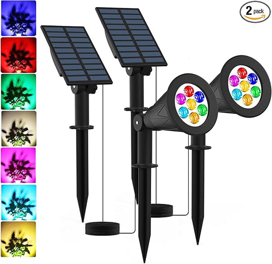 T-SUNUS RGB Solar Landscape Spotlights Christmas, Color Changing Spot Lights Waterproof IP65 Garden Pond, 180° Adjustable Halloween Wall Tree Light Separately Installed for Outdoor Indoor 2 Pack T-SUNUSLighting