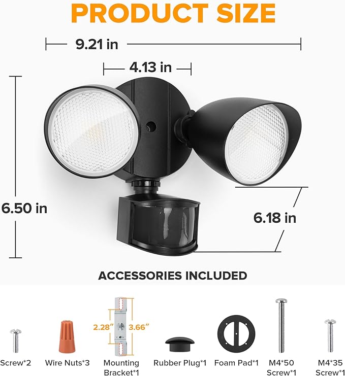 LUTEC 32W 3500 Lumen LED Security Lights Motion Sensor Light Outdoor, 5000K Daylight, IP65 Waterproof, Dusk to Dawn, Hardwired Motion Detector Flood Light for Garage, Yard, Porch-Black LUTEC