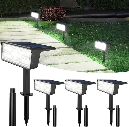 T-SUN Solar Spot Lights Outdoor 4 Pack, 49 LED 2 Lighting Modes, IP65 Waterproof Landscape Spotlights, 2 in 1 Auto On/Off Solar Lights for Yard, Garden, Driveway, Pathway (White) T-SUN