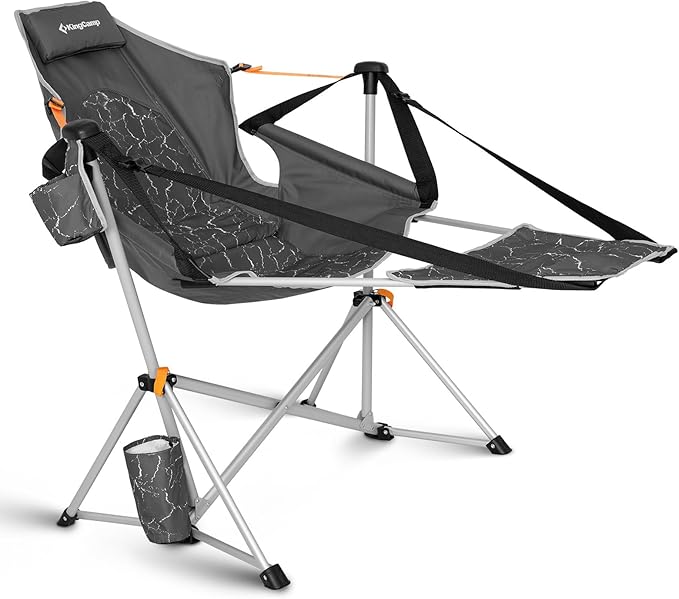 KingCamp Hammock Chair with Footrest – Heavy Duty Swinging Rocking Camping Chairs for Adults up to 400lbs, Folding Portable Oversized Rocker with Cup Holder & Pillow for Outdoor Beach Lawn RV Sports KingCamp