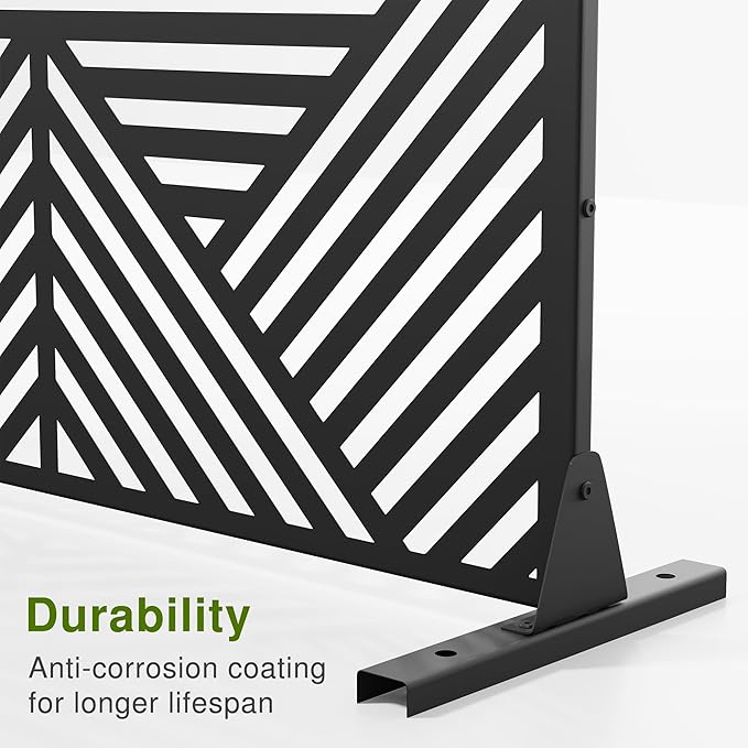 Casaphoria Metal Privacy Screen Outdoor, 72" H x 47" W Freestanding Decorative Privacy Screen for Patio Deck Balcony Garden with Stable Base, Black Zodiac Casaphoria