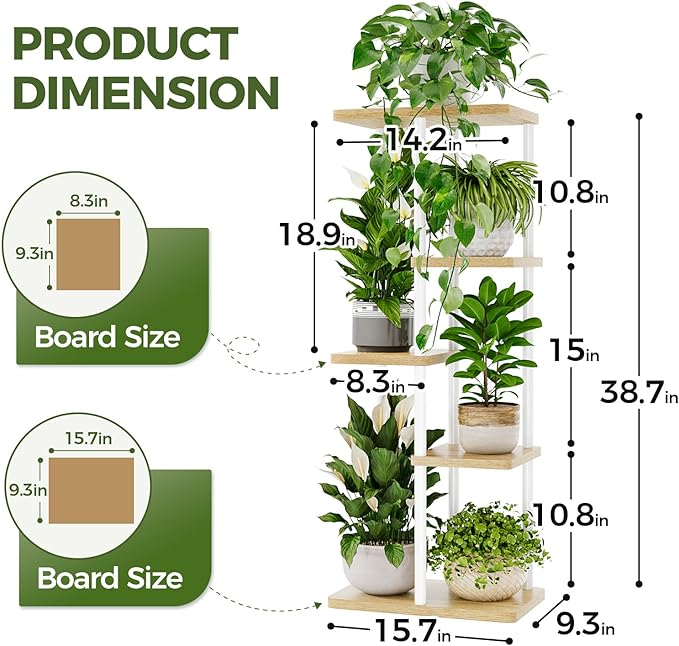 Bamworld Corner Plant Stand Indoor 5 Tier white Plant Shelf for Multiple Plants, Tiered Flower Pot Stands for Patio Garden Balcony Living Room Bedroom, White Bamworld