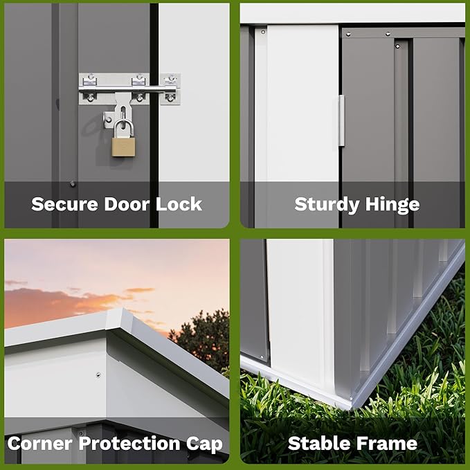 Patiowell 5x3 FT Outdoor Storage Shed, Garden Tool Shed with Sloping Roof and Lockable Door, Metal Shed for Backyard Garden Patio Lawn, Gray Patiowell