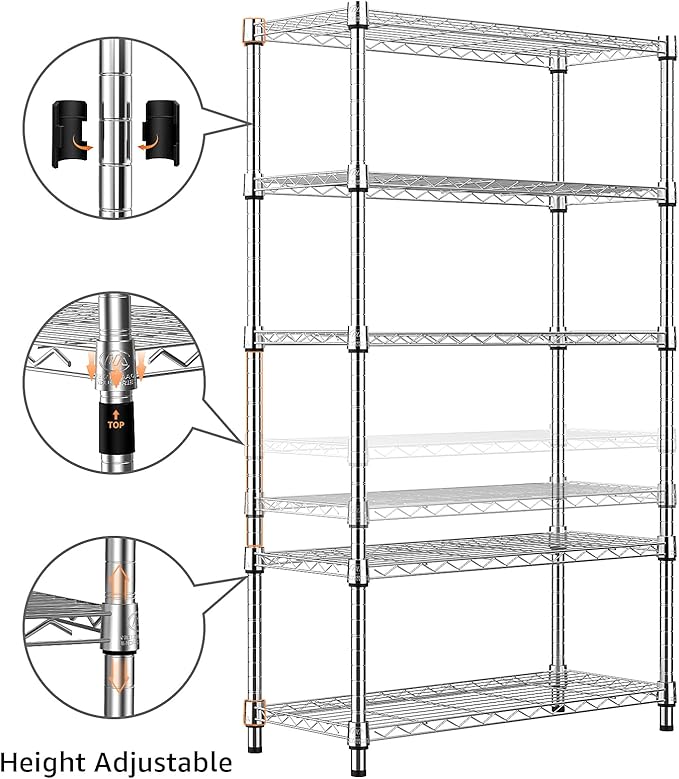 1250 lbs Steel Heavy Duty 5-Tier Utility Shelving Unit Steel Organizer Wire Rack for Home,Kitchen,Office,Chrome (13.7" D x 23.6" W x 62.4" H) MEIGAOPLASTICANDMETALHKCOLIMITED