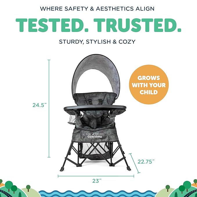 Baby Delight Go with Me Venture Portable Chair | Indoor and Outdoor | Sun Canopy | 3 Child Growth Stages | Carbon Camo BabyDelight