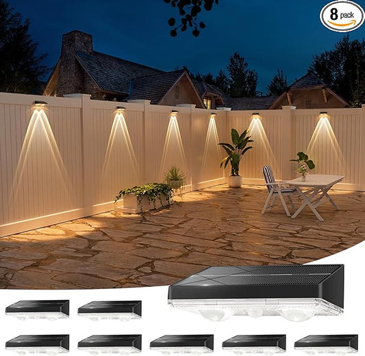 NIORSUN Solar Fence Lights,8 Pack Solars Deck Light,Warm White Color,Outdoor Bulb Waterproof Led IP65,Power Patio Lamp with Lenses for Outside/Backyard/Railing/Yard(Black) NIORSUN