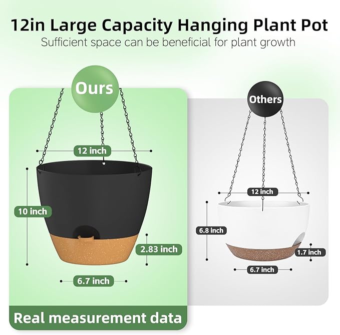 ZMTECH 12 Inch Hanging Planters for Indoor Outdoor Plants, 1 Pack Self Watering Hanging Plant Pots with Drainage Holes and Removable Saucer, Plastic Flower Hanging Pots with Watering Lip (Green) HighQualityGardeningTools