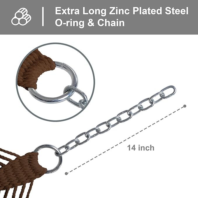 SUNCREAT Portable 2 Person Hammock with Carrying Bag, Tree Hooks, Magazine Bag, Bottle Holder, Heavy Duty Hanging Tree Hammock, Brown SUNCREAT