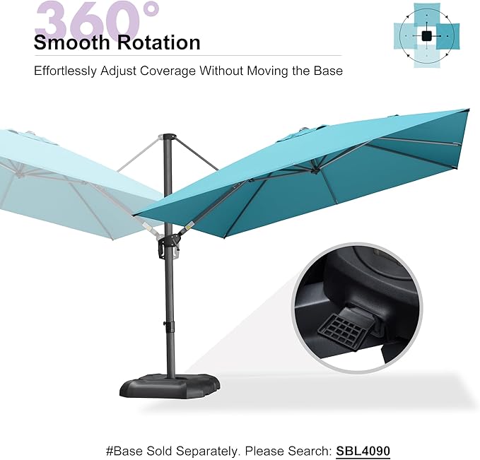 PURPLE LEAF 10 Feet Patio Umbrella Outdoor Cantilever Square Umbrella Aluminum Offset Umbrella with 360-degree Rotation for Garden Deck Pool Patio Turquoise Blue PURPLELEAF