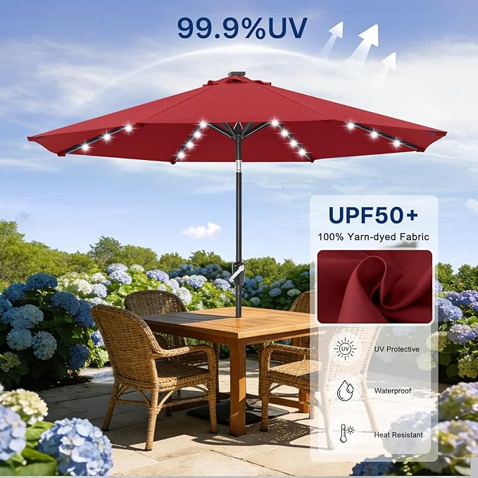 ABCCANOPY Durable Solar Led Patio Umbrellas with 32LED Lights 11FT (Wine Red) ABCCANOPY