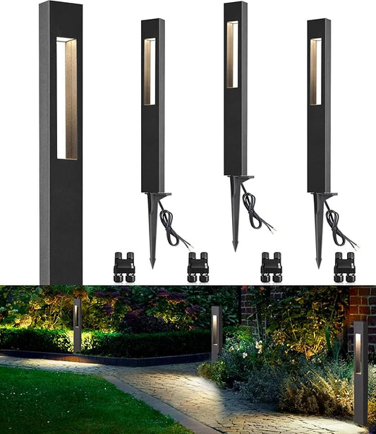 SUNVIE 3W Low Voltage Pathway Lights 3000K LED Low Voltage Landscape Lights 12V Waterproof Landscape Path Lights Low Voltage Landscape Lighting for Walkway Yard Backyard Garden ETL Listed Cord, 4 Pack SUNVIE