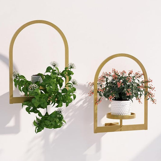 Wall Plant Holder, Wall Planter for Indoor Plants, Window Plant shelves for Multiple Plants Indoor Outdoor, Framed Plant Holder for Home Decor (2 Pack) Flenpptly