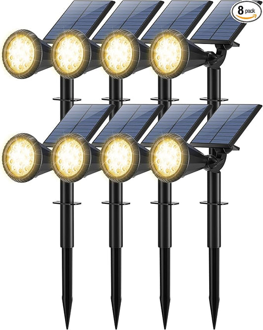 8 Pack Solar Spot Lights Outdoor Waterproof 180 Adjustable Solar Powered Landscape Lights for Yard, Garden, Pathway, Porch, Pool, Wall, 4 Lighting Modes, Warm White TadyrealSolarLights