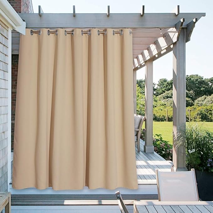 NICETOWN Outdoor Curtain for Patio Waterproof, Rustproof Grommet Outdoor Living/Room Divider Thermal Insulated Extra Wide and Long Drape for Balcony/Cabana, Biscotti Beige, 1 Panel, W100 x L108 NICETOWN