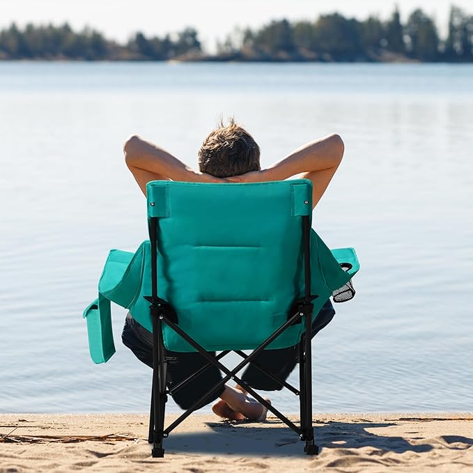 Oversized Rocking Camping Chair with Headrest & Cup Holder - 400lbs Capacity, 600D Oxford Fabric, Easy Fold Portable Outdoor Rocker Chair for Camping, Backyard, Beach, Blackgreen Rootora