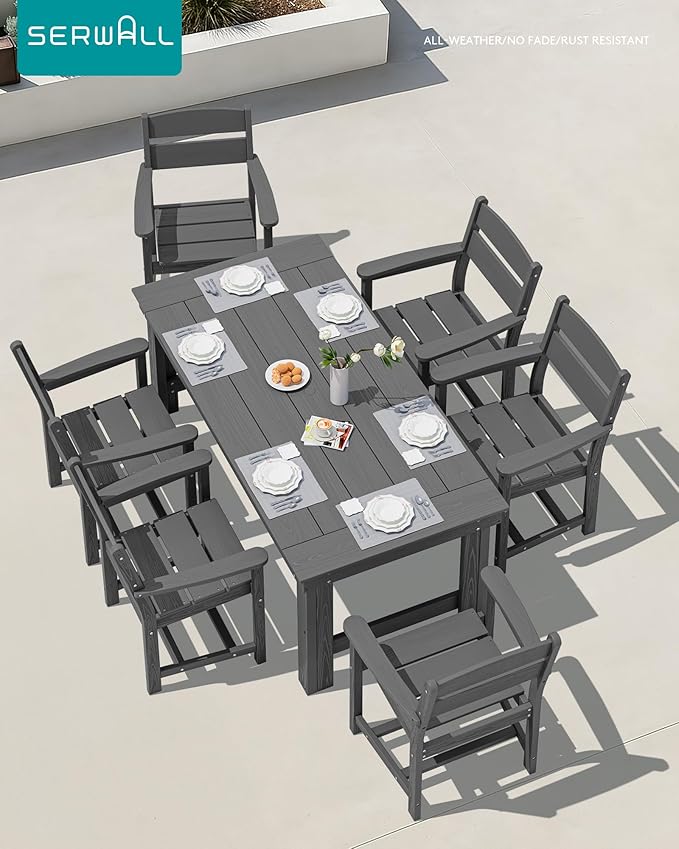 SERWALL Outdoor Dining Table Set, 67‘’ HDPE Patio Dining Set for 4, All-Weather Outdoor Table and Chairs Set for Deck, Grey SERWALL