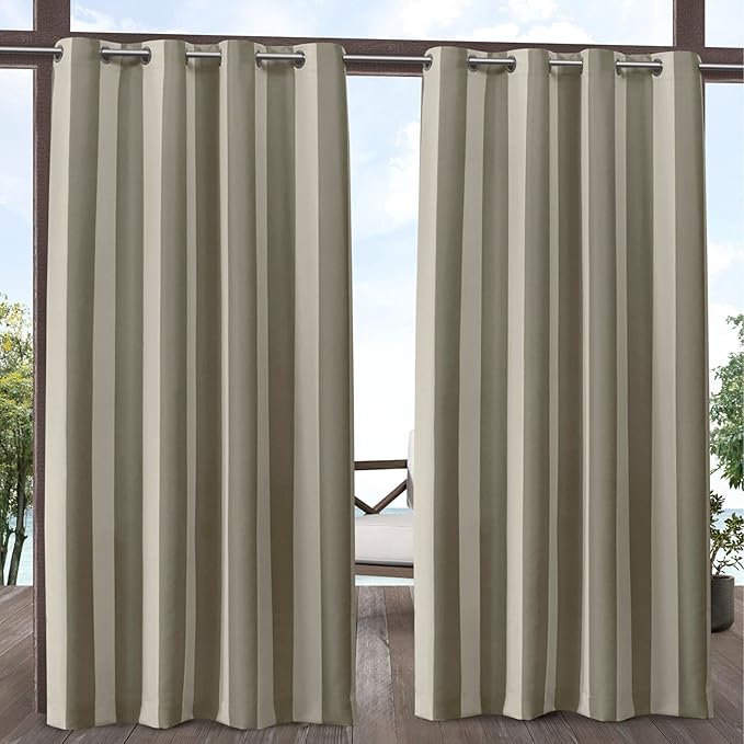Exclusive Home Canopy Stripe Indoor/Outdoor Grommet Top Curtain Panel, 54"x96", Taupe / Sand, Set of 2 Exclusive+Home