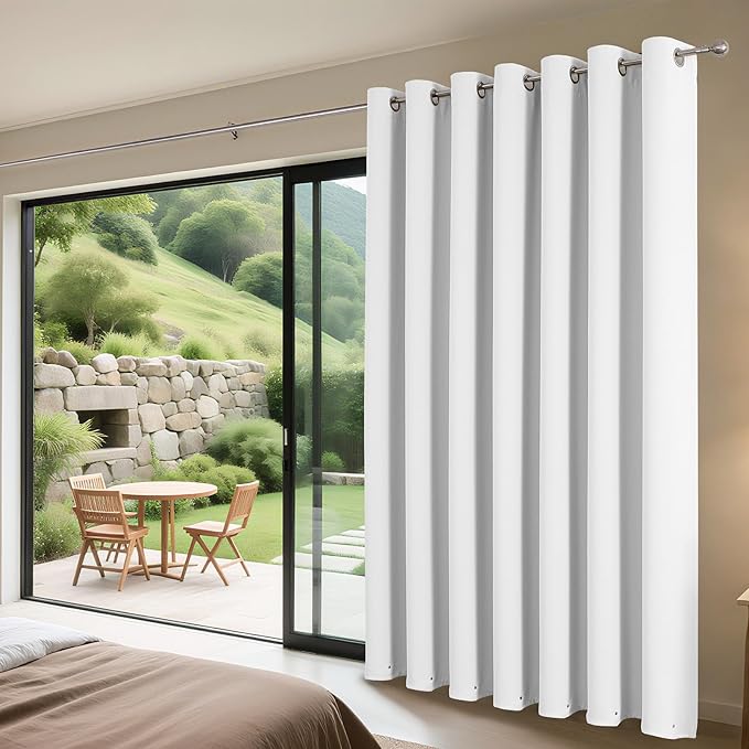 Joydeco Blackout Patio Sliding Door Curtains 84 Inches Long, Grommet Privacy Room Divider Curtains, Extra Wide Thermal Blackout Drapes for Bedroom Living Room (Pure White, 80Wx84L, 1 Panel) JOYDECO