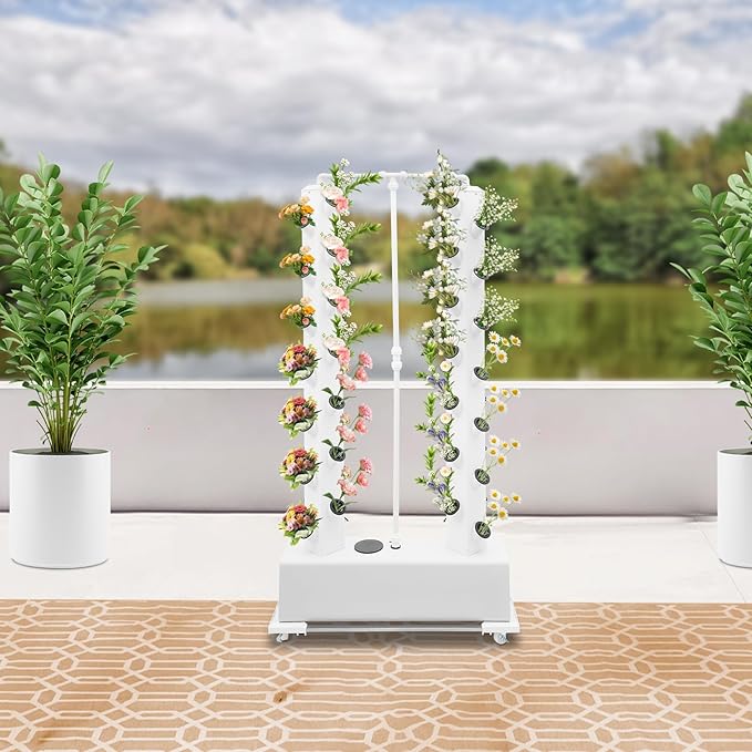 Hydroponic Growing System Kit, 56-Plant Hydroponic Tower Indoor Herb Garden Vertical Planter Germination Kit with Intelligent Water Circulation & Timer Function, Grower Harvest Fresh Herbs Vegetables Rootora