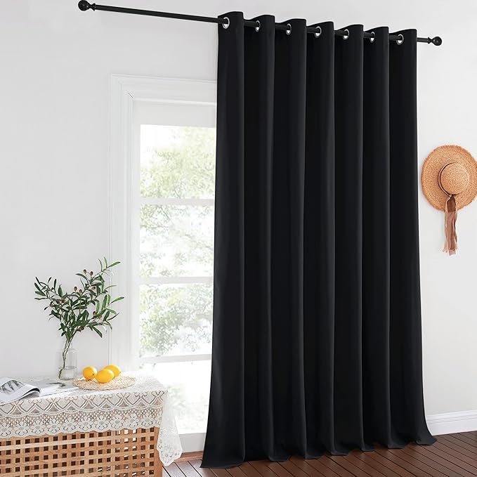 NICETOWN Black Out 144 inch Curtain for Sliding Glass Door, Grommet Thermal Insulated Sound Reducing Window Treatment Extra Wide Drape for Bedroom/Living Room, W100 x L144, 1 Panel NICETOWN