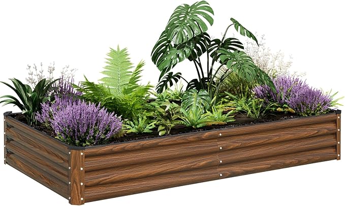 SnugNiture Galvanized Raised Garden Bed 8x4x1FT Outdoor Large Metal Planter Box Steel Kit for Planting Vegetables, Flowers snugniture